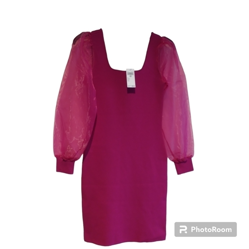 House of Harlow 1960. Festival Fuchsia Sheer Long Sleeve Midi Dress XS